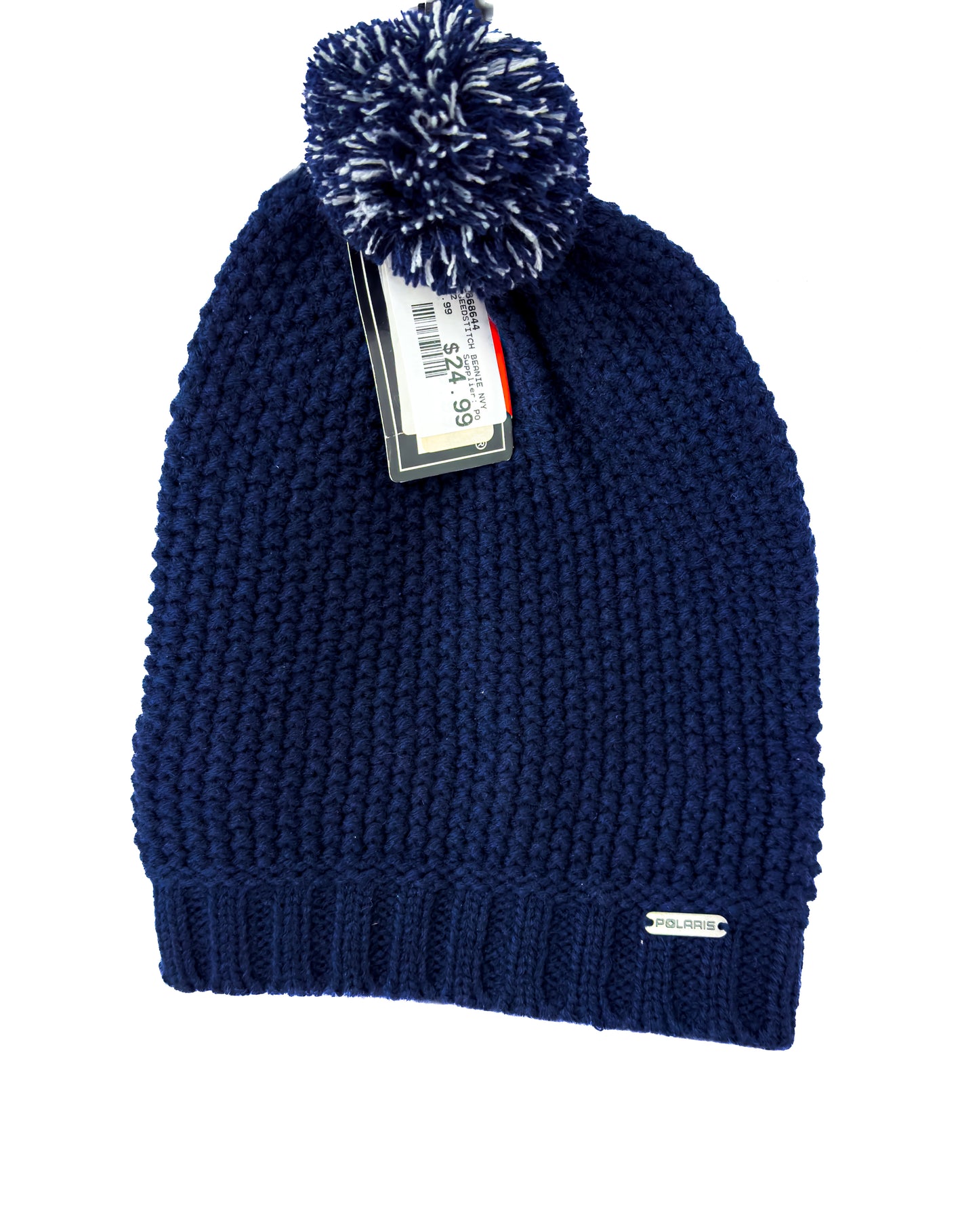 Polaris Women's Seed Stitch Beanie Hat with Pom Pom - Navy Blue - 2868644